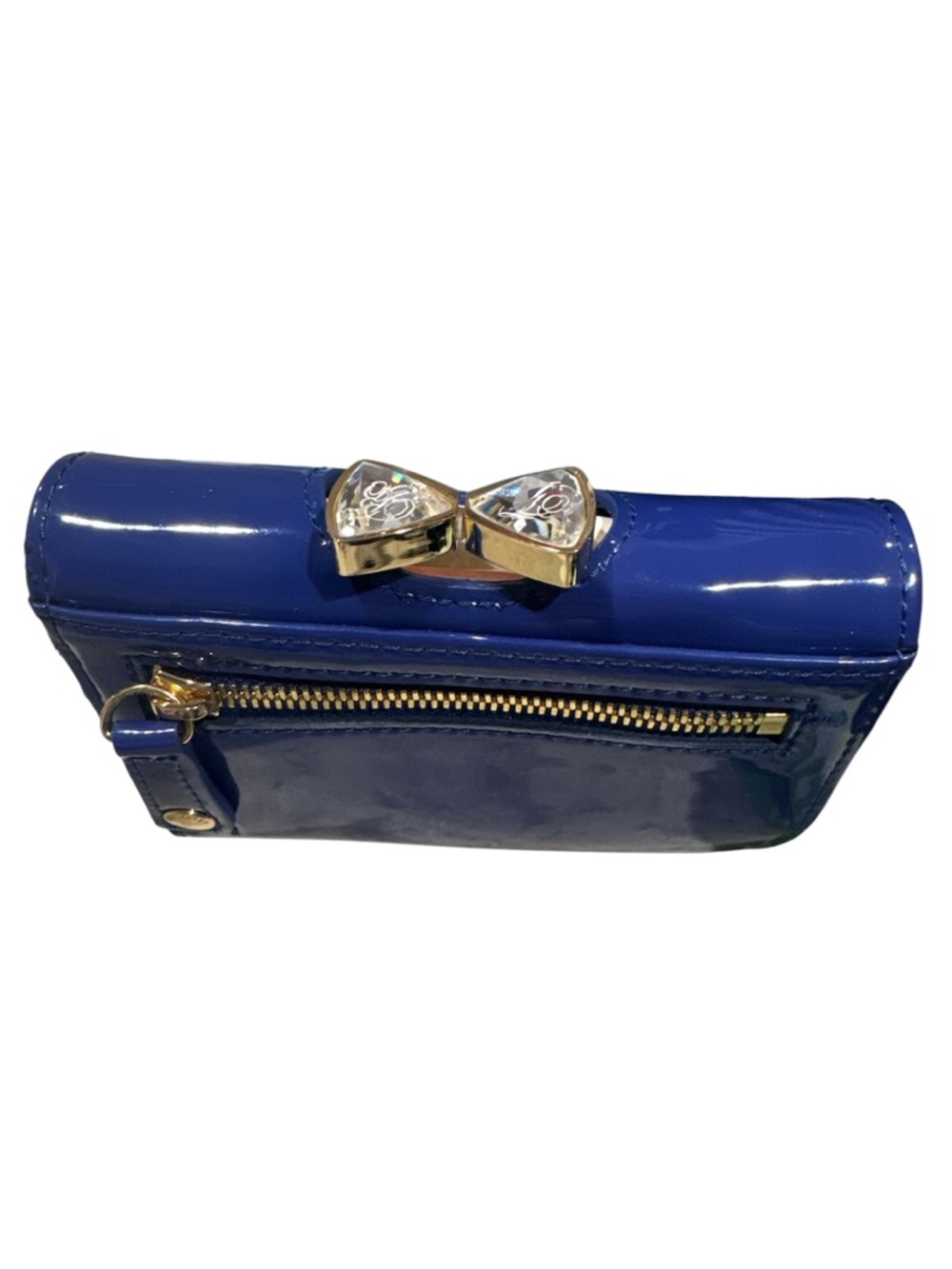 Ted Baker Patent Leather Clasp Wallet - Cobalt Blue with Gold Hardware - Picture 3 of 7